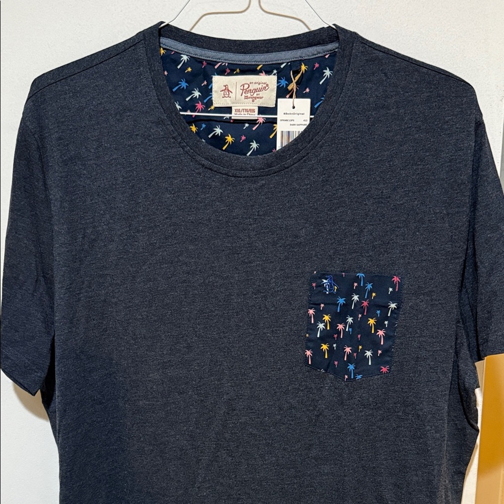 The Original Penguin Dark Blue Tee with Patterned Pocket